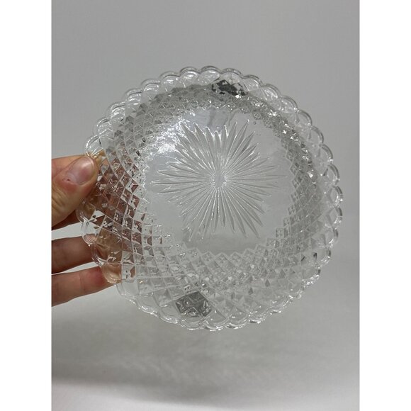 VTG Cut Crystal Basket Candy Dish | Diamond Point Pattern w/ Handle 5.25" Decor - Picture 4 of 5